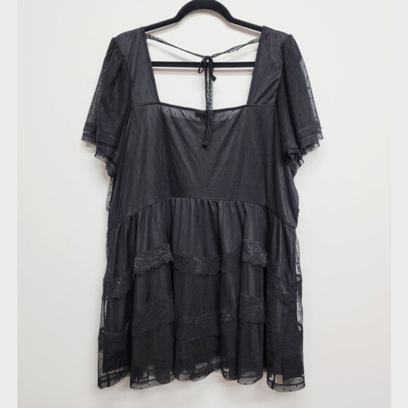 NEW Torrid 2 Black Clip Dot Mesh Flutter Sleeve Babydoll Top 2X 18 20 - Picture 5 of 10
